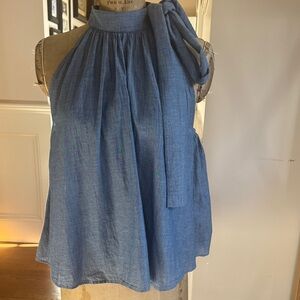 A Piece Apart Blue chambray Top with Bow Detail 2